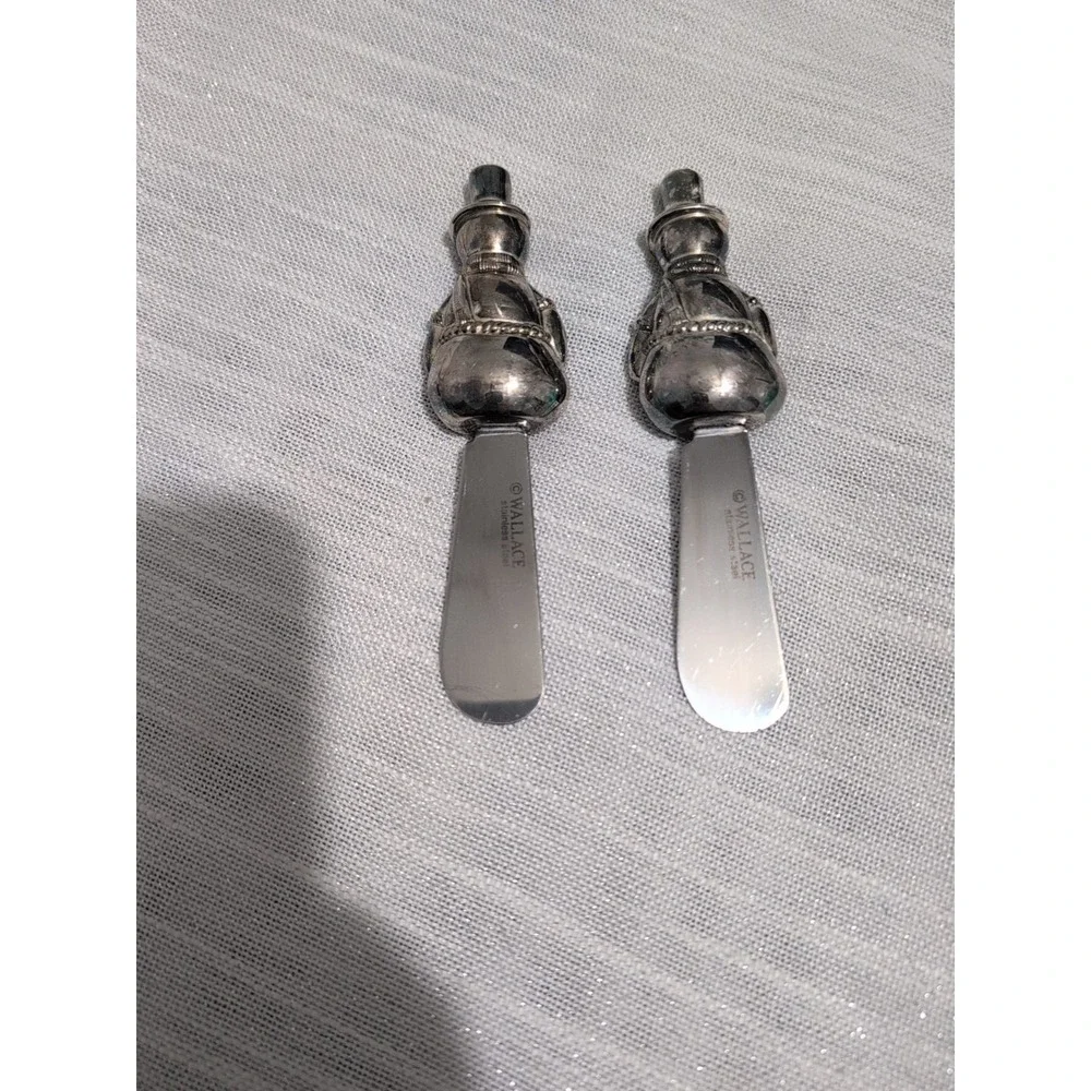 Wallace 2 Holiday Cheese Dip Spreaders Santa & Snowman Stainless‎ Steel Heavy